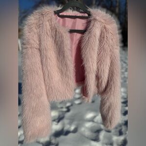 Blush Pink shag Faux Fur Crop Jacket Y2K inspired Style M